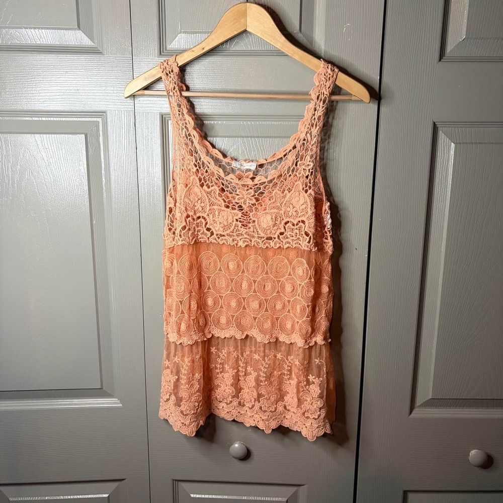 Honey Punch Orange Lace Cami Tank Top Boho Y2K Tiered Crochet HT2401 Womens M/L